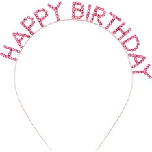 Zero Land Storozde Pembe Renk Kristal Taşlı Gold Renk Kaplama Happy Birthday Taç 16X17 cm