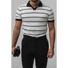 Tarz Cool Erkek Siyah Paralel Polo Yaka Slim T-Shirt