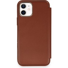 Kazan Hobi Newface iPhone 12 Kılıf Dolpin Kapaklı - Kahverengi