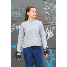 Zemira Boncuklu Bile Detaylı Kazak Gri