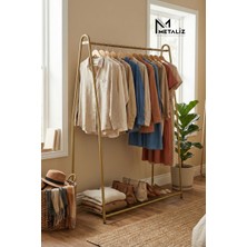 Oval Telli Gold Butik Elbise Askılığı Konfeksiyon Ayakkabılıklı Elbise Askılığı – Raflı Askı