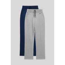 TOMMY LIFE Rahat Form 2li Paket Gri Melanj-Parlament Büyük Beden Kadın Eşofman Alt - 94654