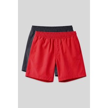 TOMMY LIFE Standart Fit Basic 2li Paket Kırmızı-Antrasit Erkek Deniz Şortu - 81237
