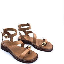 Bulldozer B261802 Hakiki Deri Kadın Konfor Taba Renk Parmak Arası Gladyatör Sandalet