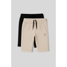 TOMMY LIFE Standart Fit Basic Performans 2li Paket Siyah-Bej Erkek Çocuk Şort - 11303