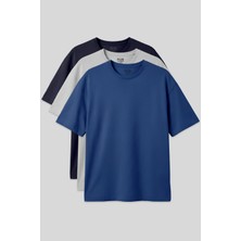 Air Jones Oversize Fit Basic 3lü Paket Lacivert-Taş-Parlament Erkek T-Shirt - 88353