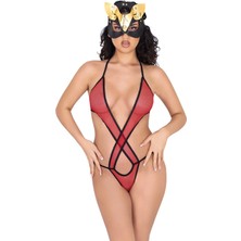 Zemira Kırmızı Lcralı Tül Bodysuit
