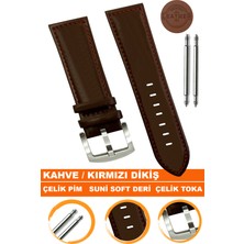  18mm-20mm-22mm-24mm-26mm saatlerle uyumlu soft deri saat kordonu kayışı al11-kahve-kırmızı
