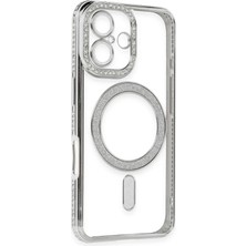 Kazan Hobi Newface iPhone 16 Kılıf Joke Simli Magneticsafe Kılıf - Gümüş