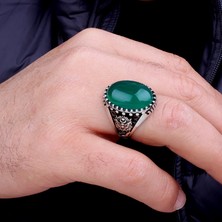 Argento Silver Oval Akik Yeşil Taşlı 925 Ayar Gümüş Yüzük