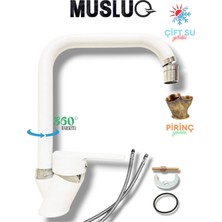 Musluq Beyaz Krom Köşe Borulu Mutfak Eviye Bataryası Musluğu Pirinç Gövde