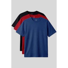 Air Jones Oversize Fit Basic 3lü Paket Siyah-Kırmızı-Parlament Erkek T-Shirt - 88379