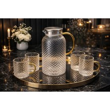 Borosilikat Cam Gold Saplı Buzlu 5 Parça Sürahi Takımı Royal 1800 ml