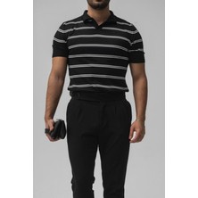 Tarz Cool Erkek Siyah Paralel Polo Yaka Slim T-Shirt