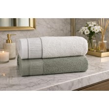 Lüks Pamuk Bambu Karışımlı Banyo Havlusu 2 Adet 70 x 130  – Yüksek Emicilik, Ultra Yumuşak Dokulu Yeşil & Beyaz