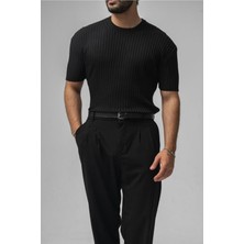 Tarz Cool Erkek Siyah Likralı Loose Fit T-Shirt