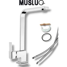 Musluq Lüx Kare Krom Mutfak Eviye Bataryası Musluğu