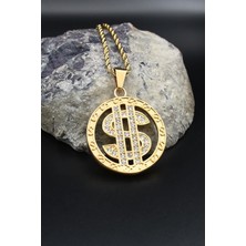 Prestige Dolar Desenli Kolye Paslanmaz Çelik Zincir Altın Kaplama 902589