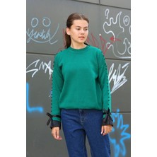 Zemira Boncuklu Bile Detaylı Kazak Petrol Yeşili