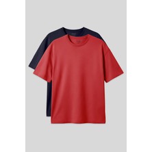 Air Jones Oversize Fit Basic 2li Paket Lacivert-Fiesta Erkek T-Shirt - 88353