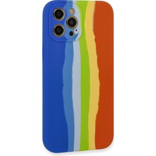 Kazan Hobi Newface iPhone 12 Pro Kılıf Ebruli Lansman Silikon - Mavi-Turuncu