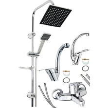 Musluq Robot Duş Seti + Banyo Bataryası + Mutfak Bataryası + Lavabo Bataryası - Pirinç Gövde, 2 Yıl Garanti