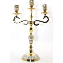 Indispensablely Pirinç Sedefli 3'lü Şamdan Model 3