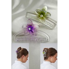 Modex Yeşil Mor Yonca Detay Ikili Kıskaç Toka (11CM)
