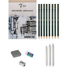 Acuto Fio A4 Eskiz Defteri Dereceli Kalem Seti Eskiz Seti Karakalem Çizim Seti Pastel Dağıtıcı
