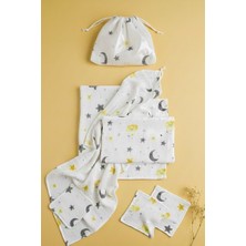 More Home %100 Pamuk Çok Amaçlı Müslin Bebek Müslin Set 6 Parça Ay Yıldızlı