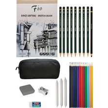 Acuto Fio 90 gr A4 Eskiz Defteri Çift Gözlü Kalemlik Eskiz Seti Kuruboya 12LI Karakalem Çizim Seti