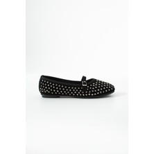 Friend & Trend Siyah Oval Burun Taşlı Düz Taban Kadın Babet FT6005