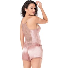 Letsii Saten Babydoll Şortlu Takım Pudra Renk