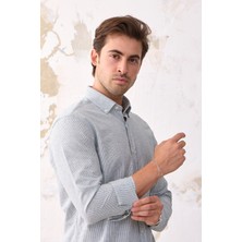 Ravanelli Ravanellı Giza Erkek Keten Görünümlü Pamuklu Slim Fit Dar Kesim Düğmeli Yaka Çizgili Gömlek