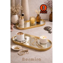 Bermira Home Collection 3'lü Oval Aynalı Sunumluk Altın Gold 12X30 Ikramlık Kahve ve Çay Sunum Tepsi - 3 Adet