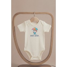 Pamuk Saray Organik %100 Pamuk Dayıcıma Gidiyorum Baskılı Kısa Kollu Bebek Body Çıtçıtlı Badi Zıbın Tulum