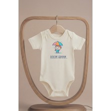 Pamuk Saray Organik %100 Pamuk Dedecime Gidiyorum Baskılı Kısa Kollu Bebek Body Çıtçıtlı Badi Zıbın Tulum