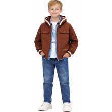 İrem Çocuk Giyim Erkek Çocuk Fermuar Kapama Kapitone Ceketli Uzun Kol Gömlek Tişört Pantolon Kahverengi Dörtlü Takım