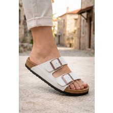 Verahed Unisex Düz Çift Bantlı Tokalı Terlik – Anatomik Taban Ortopedik Ev Dışarı Terliği Eva Taban