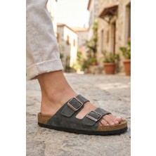 Verahed Unisex Düz Çift Bantlı Tokalı Terlik – Anatomik Taban Ortopedik Ev Dışarı Terliği Eva Taban