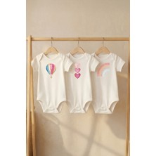 Pamuk Saray Organik %100 Pamuk Sevgi Kalpleri Baskılı Kısa Kollu Bebek Body Çıtçıtlı Badi Zıbın Tulum