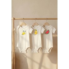 Pamuk Saray Organik %100 Pamuk Hayvan Figür Baskılı Kısa Kollu Bebek Body Çıtçıtlı Badi Zıbın Tulum