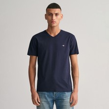 Gant Erkek Lacivert Slim Fit V Yaka T-Shirt