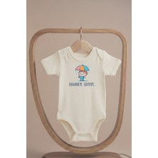 Pamuk Saray Organik %100 Pamuk Babanneme Gidiyorum Baskılı Kısa Kollu Bebek Body Çıtçıtlı Badi Zıbın Tulum