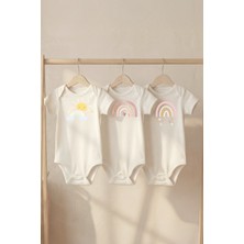 Pamuk Saray Organik %100 Pamuk Hayvan Figür Baskılı Kısa Kollu Bebek Body Çıtçıtlı Badi Zıbın Tulum