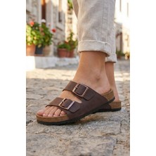 Verahed Unisex Düz Çift Bantlı Tokalı Terlik – Anatomik Taban Ortopedik Ev Dışarı Terliği Eva Taban