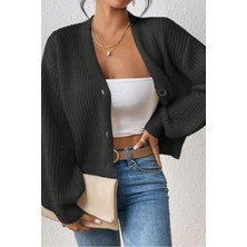 Tarz Cool Kadın V Yaka Uzun Kollu Düğmeli Triko Hırka