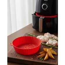 Airfryer Silikon Pişirme Kabı 20X5 cm Bpa Içermez Hava Fritözü Kalıbı Gıdaya Uygun Kırmızı/siyah