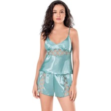Letsii Saten Babydoll Şortlu Takım Aqua Renk