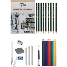 Acuto Fio A4 Eskiz Defteri ve 12'li Kalem Seti Çizim ve Eskiz İçin Uygun 1 Adet